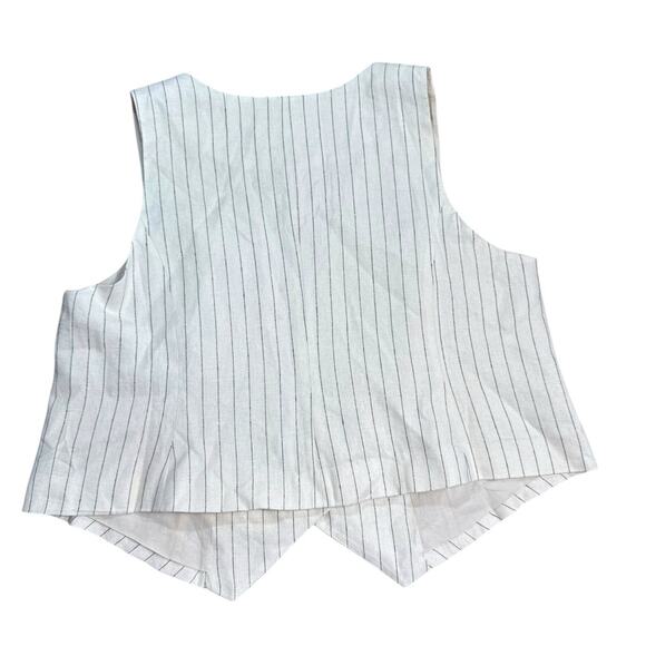 NWT ELOQUII Linen Womens Split Hem Suiting Vest In Pinstripe Ivory Sz 14 Large - Picture 7 of 10